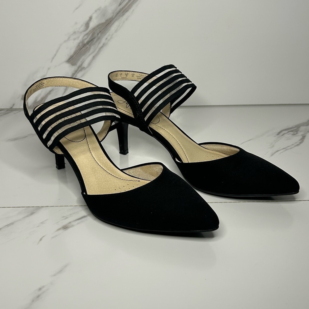Life Stride Black Heels with White Striped Straps Size 8 - Picture 1 of 8
